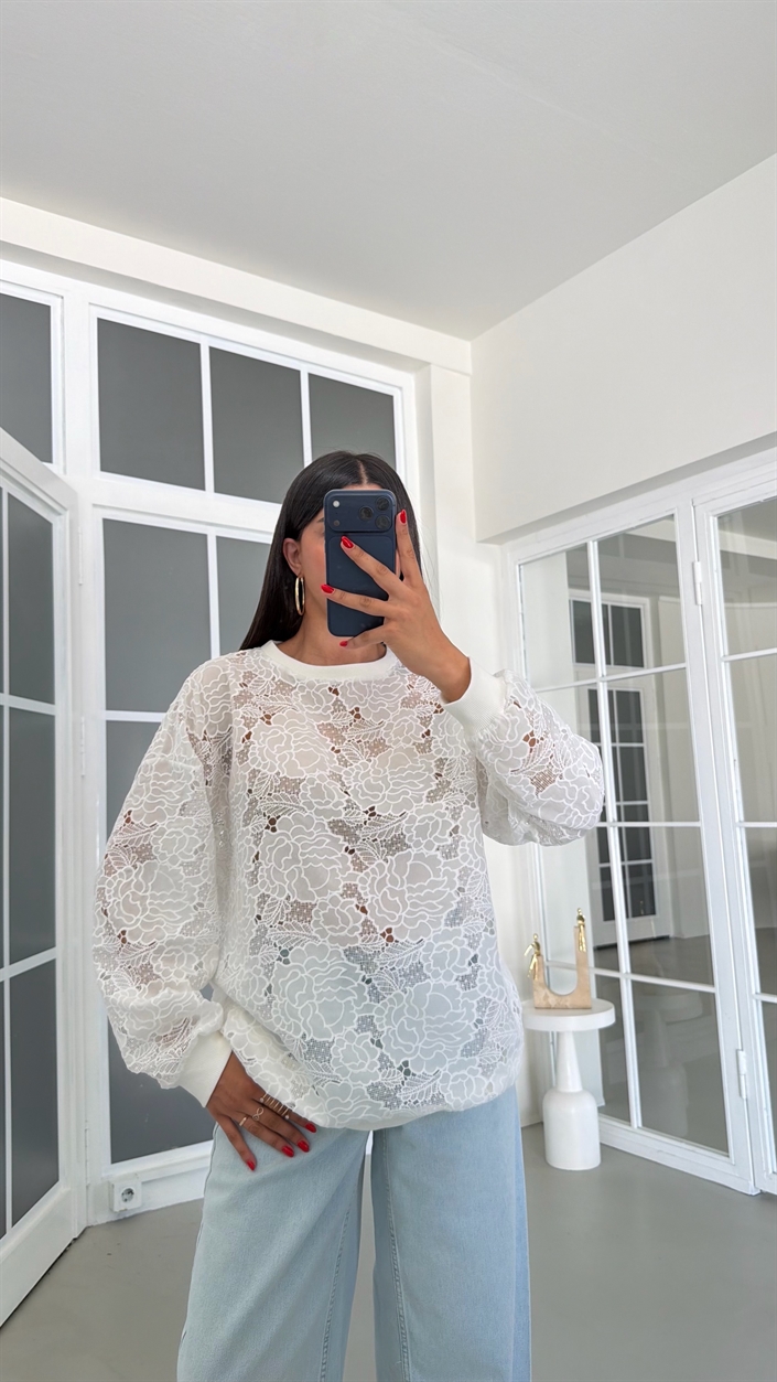 Ekru Fisto Detaylı Premium Sweatshirt GAUS-01834