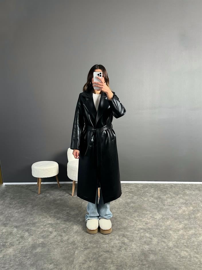 Siyah Premium Rugan Astarlı Kaban