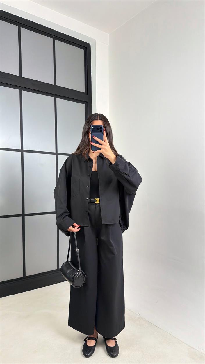 Siyah Gömlek Beli Lastikli Pantolon İthal Kumaş Takım GAUS-00799