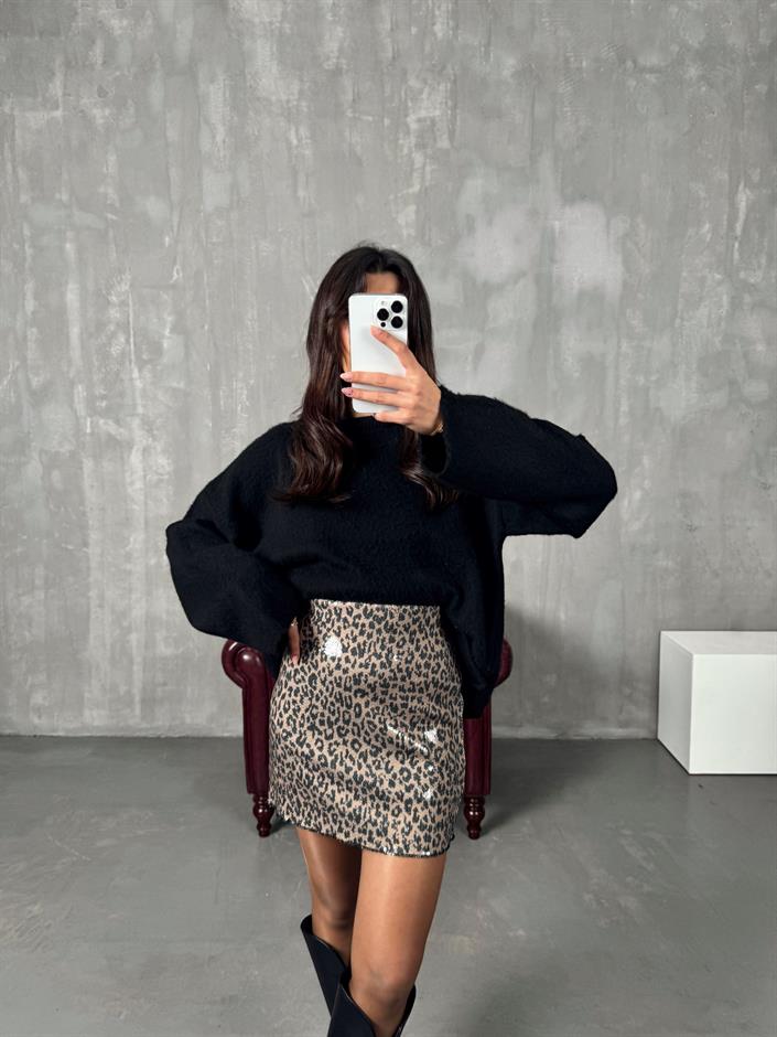 Leopar Desenli Payet Etek