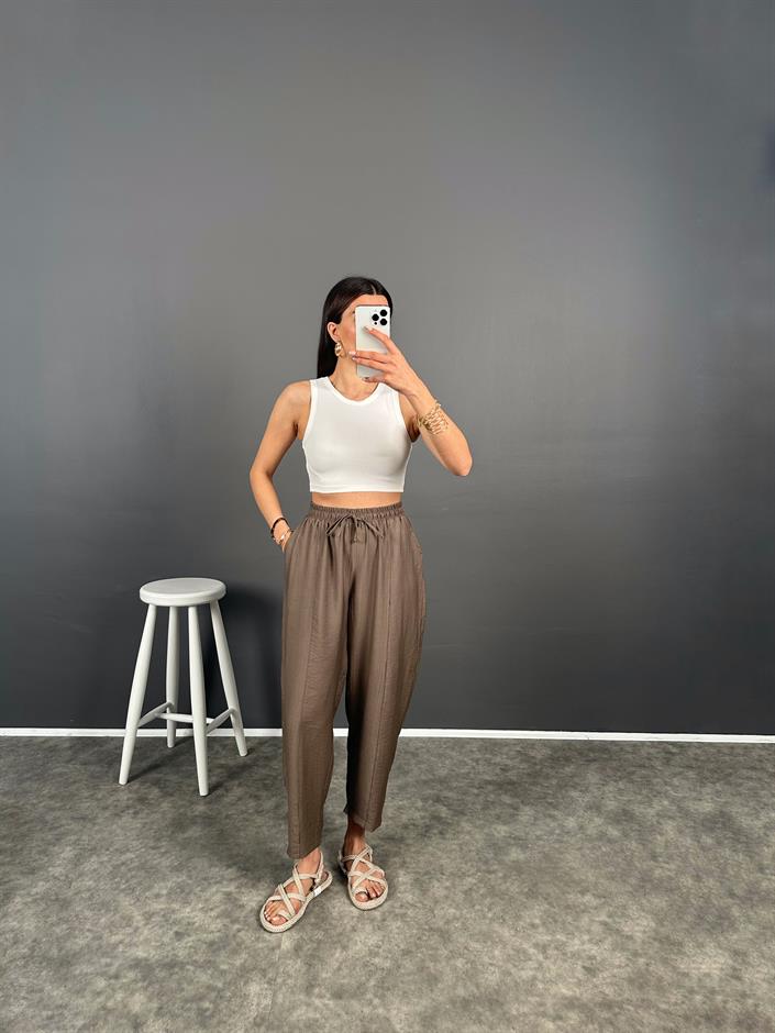Dux Kahve Beli Lastikli Şalvar Pantolon 