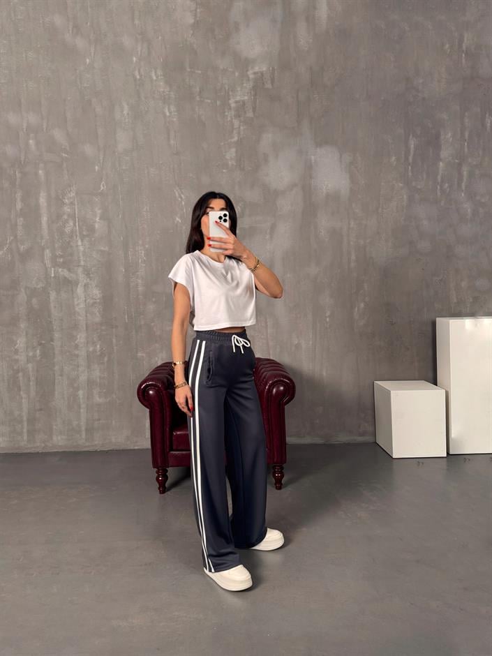 Faus Antrasit Şeritli Modal Eşofman Altı