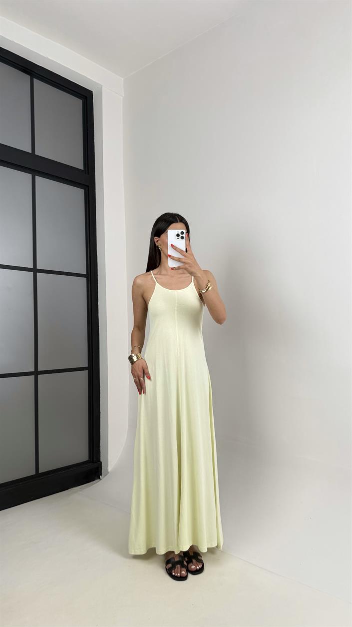 Sarı Yıkamalı Basic Ayarlanabilir Askılı Modal Kumaş Elbise Gaus00472