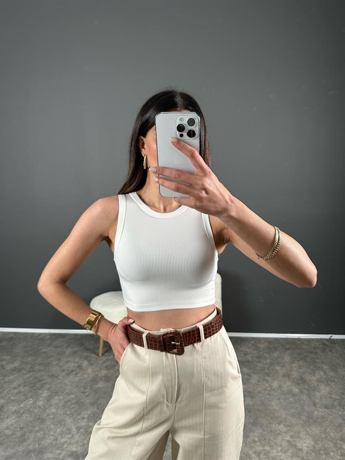 Beyaz Fitilli Atlet Crop