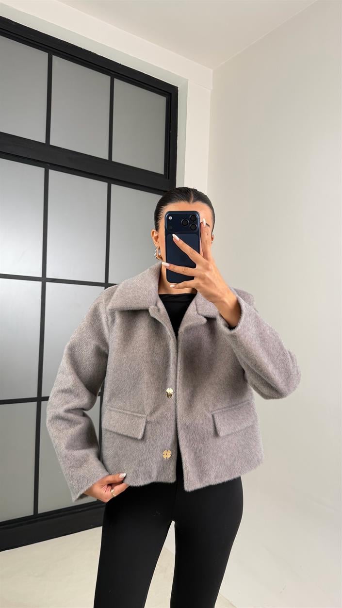 Gri Cep Detaylı Astarlı Kürk Ceket GAUS-00522