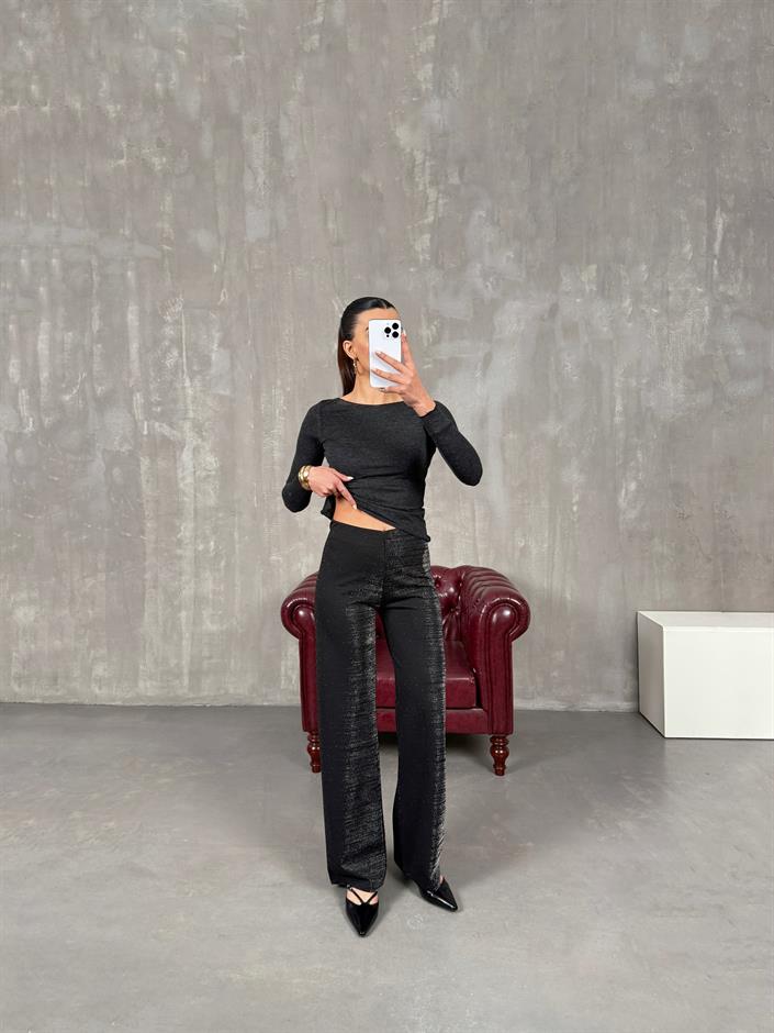 Samba Siyah Simli Parlak Pantolon