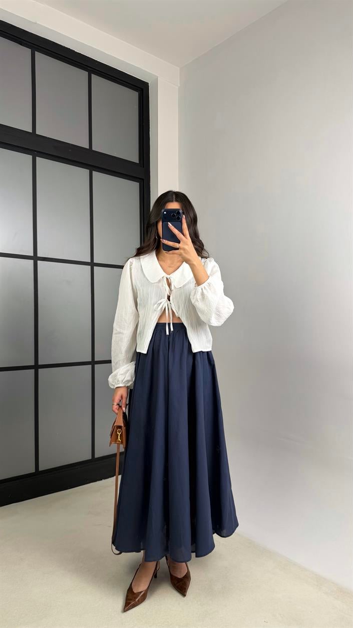 Lacivert Vual Astarlı Prenses Etek GAUS-01148