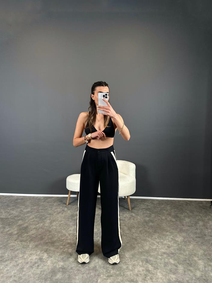 GK Siyah Şeritli Palazzo Pantolon 