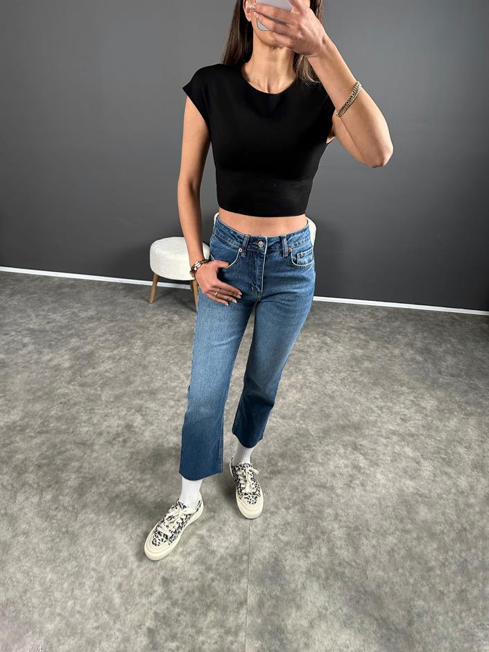 ZR Mavi Kesik Paça High Waist Jean