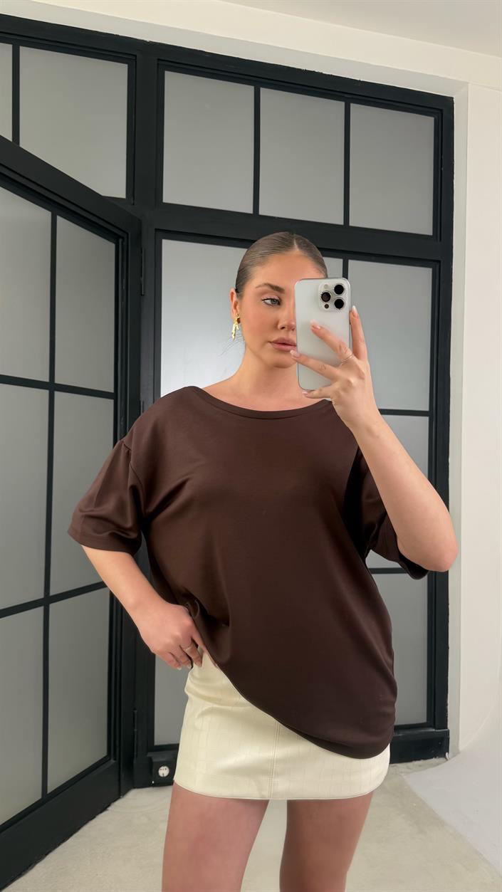 Kahverengi Arkası Dantel Detaylı Modal Tshirt gaus-01211