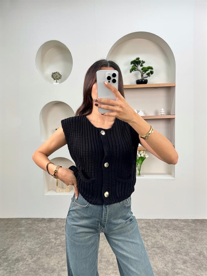 Maje Siyah ZR Model Düğmeli Yelek Hırka 