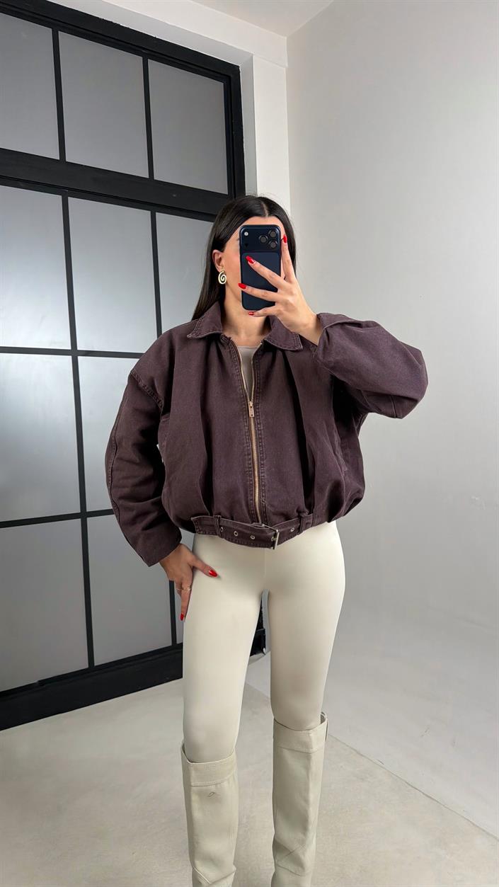 Acı Kahve İçi Kürk Detaylı Bomber Denim Ceket GAUS-01051