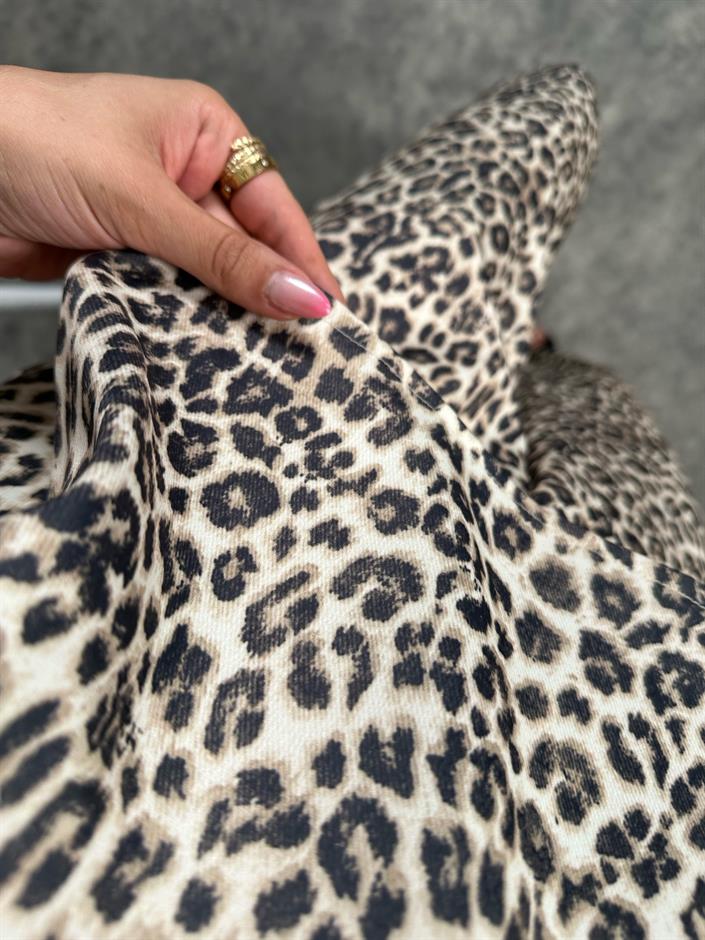 Cerv Leopar Desenli Askılı Bluz Pantolon İkili Takım