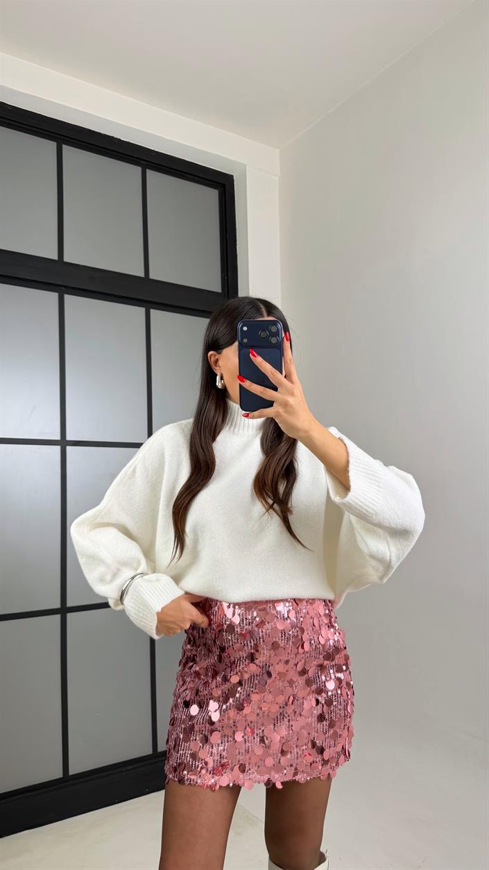 Pembe Pul Detaylı Astarlı Mini Etek GAUS-00935