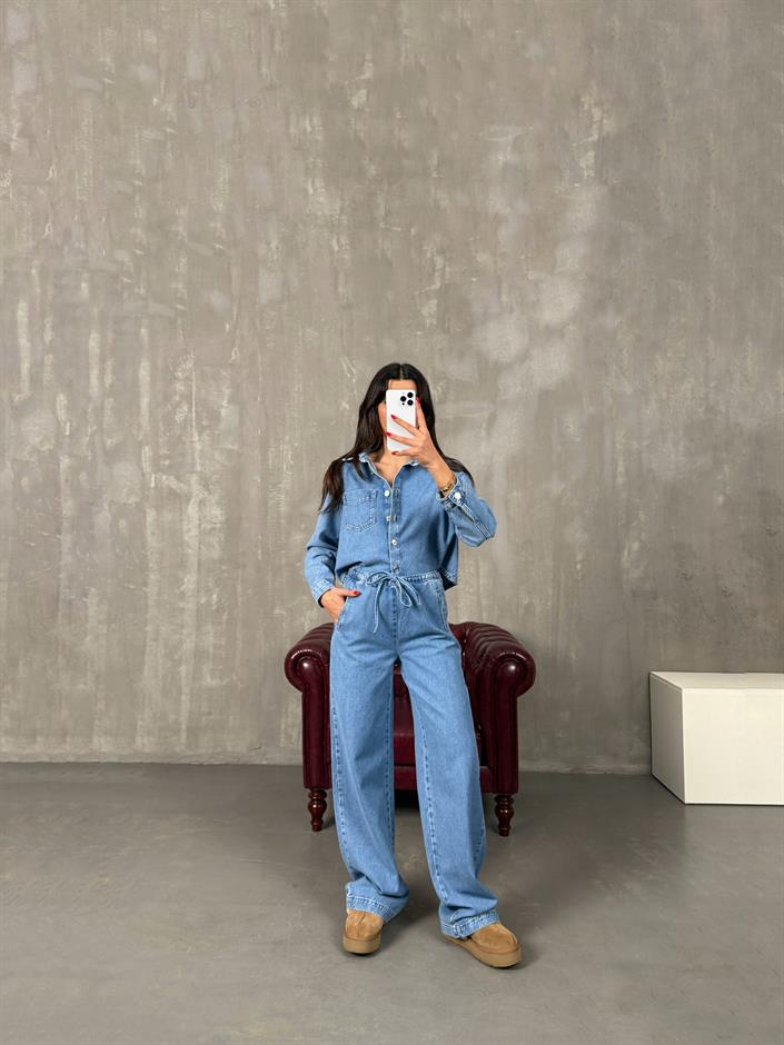 Ravita Açık Mavi Düğmeli Tasarım Premium Denim Takım