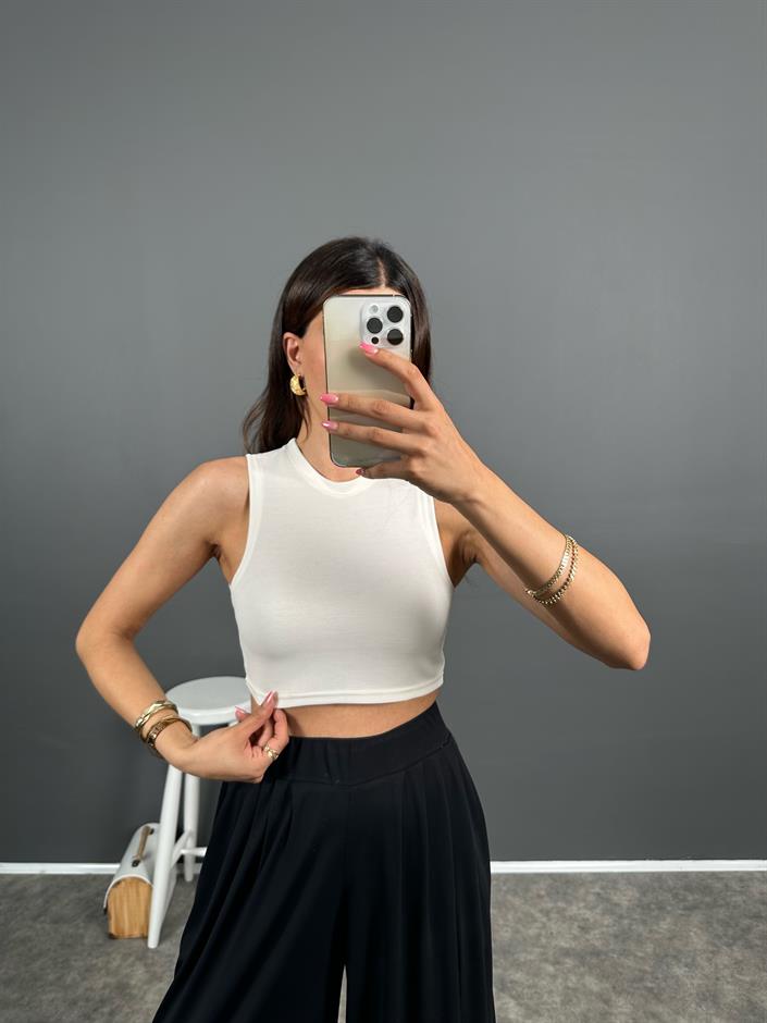 Lex Beyaz Sıfır Kol Crop