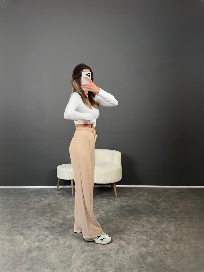 Eyra Bej Çımalı Beli Lastikli Pantolon