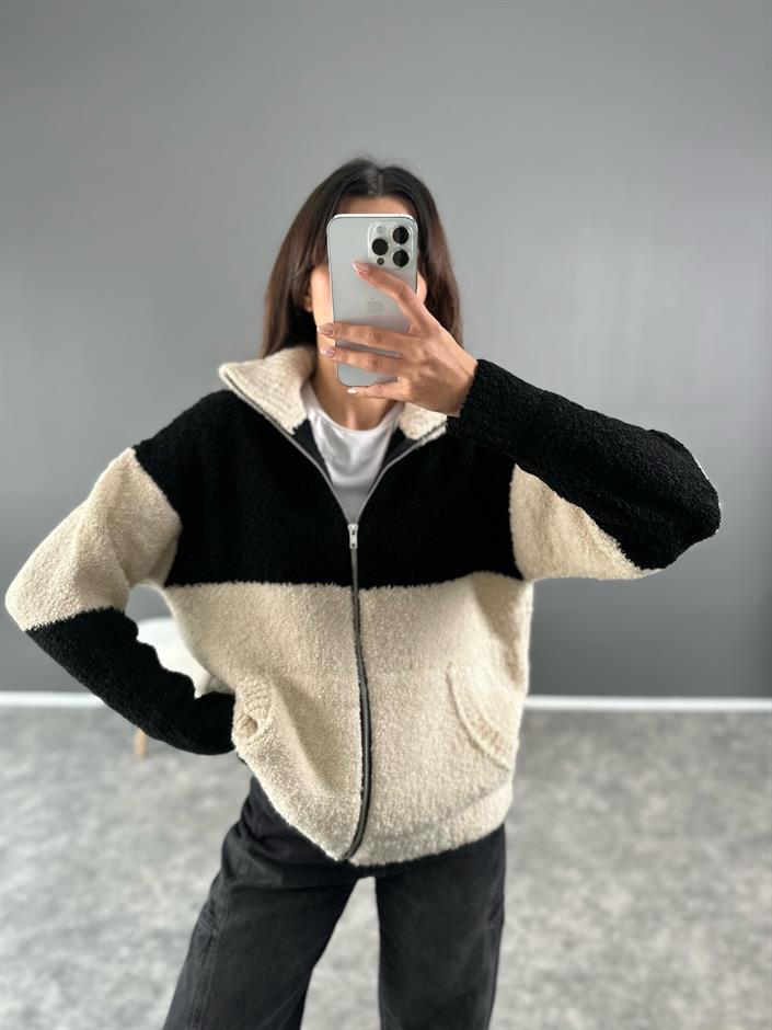 Premium Siyah Ekru Yumoş Triko Ceket 