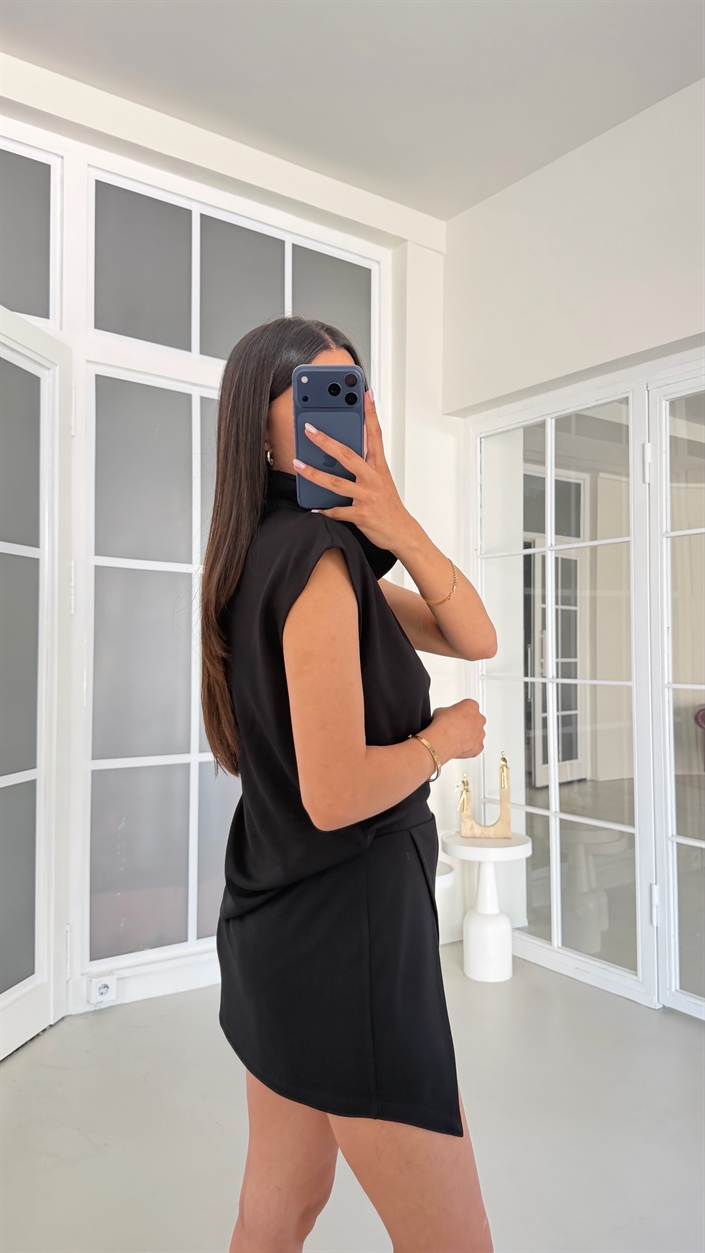Siyah Fermuarlı Bluz Şort Etek İkili Modal Kumaş Takım GAUS-01820