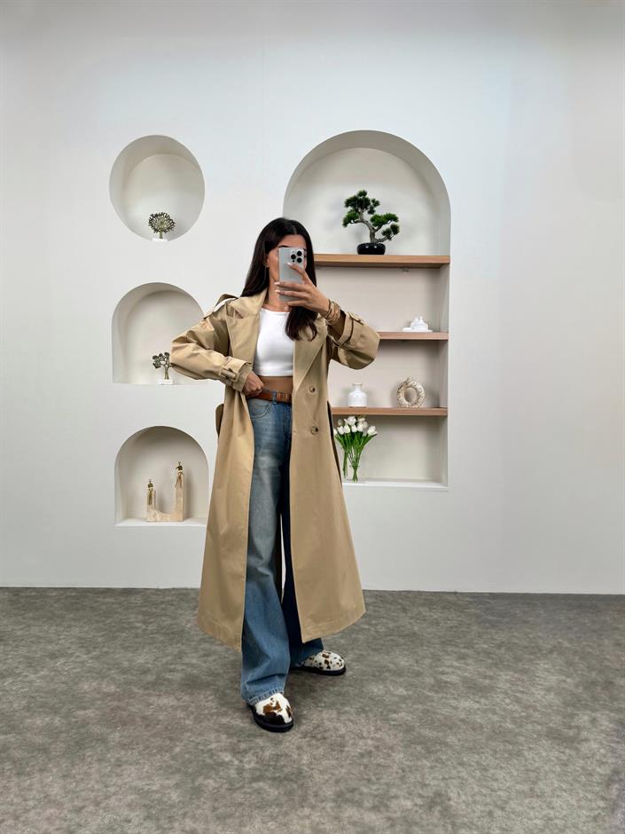 Zaria Camel Kemerli Astarsız Trençkot