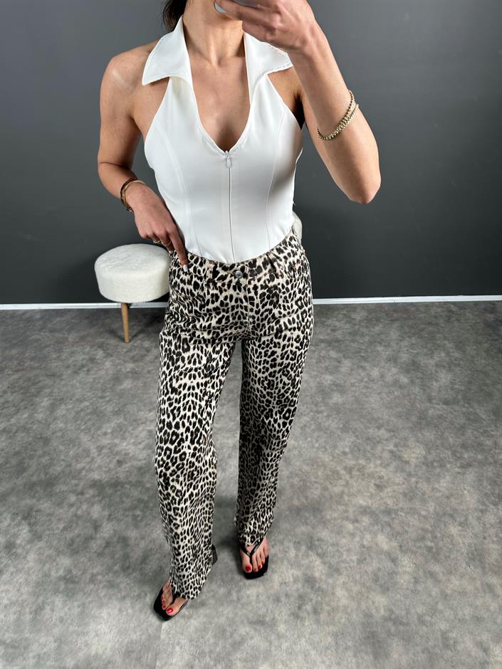 GU Leopar Desenli Straight Leg Jean