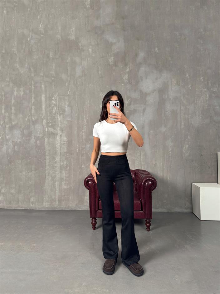 Vayole Siyah Süet İspanyol Paça Pantolon