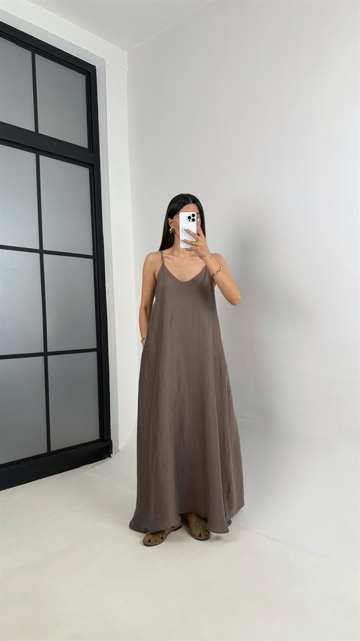 Vizon Askılı Astarlı Cepli Tencel Elbise Gaus00449