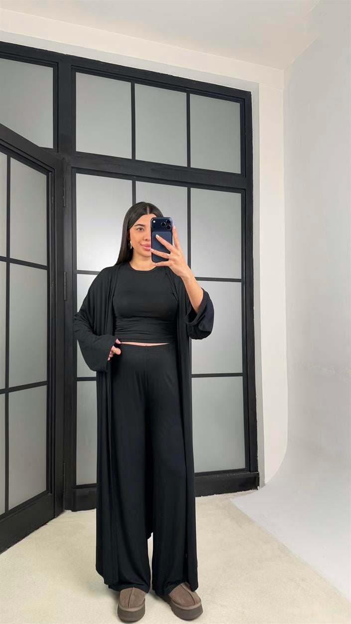 Siyah Kaşmir Yumuşak Dokulu Likralı 3lü Premium Takım GAUS-01171