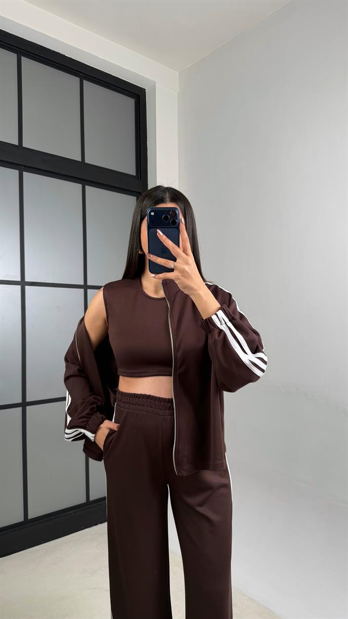 Acı Kahve 3lü Şerit Detaylı Modal Takım GAUS-01140