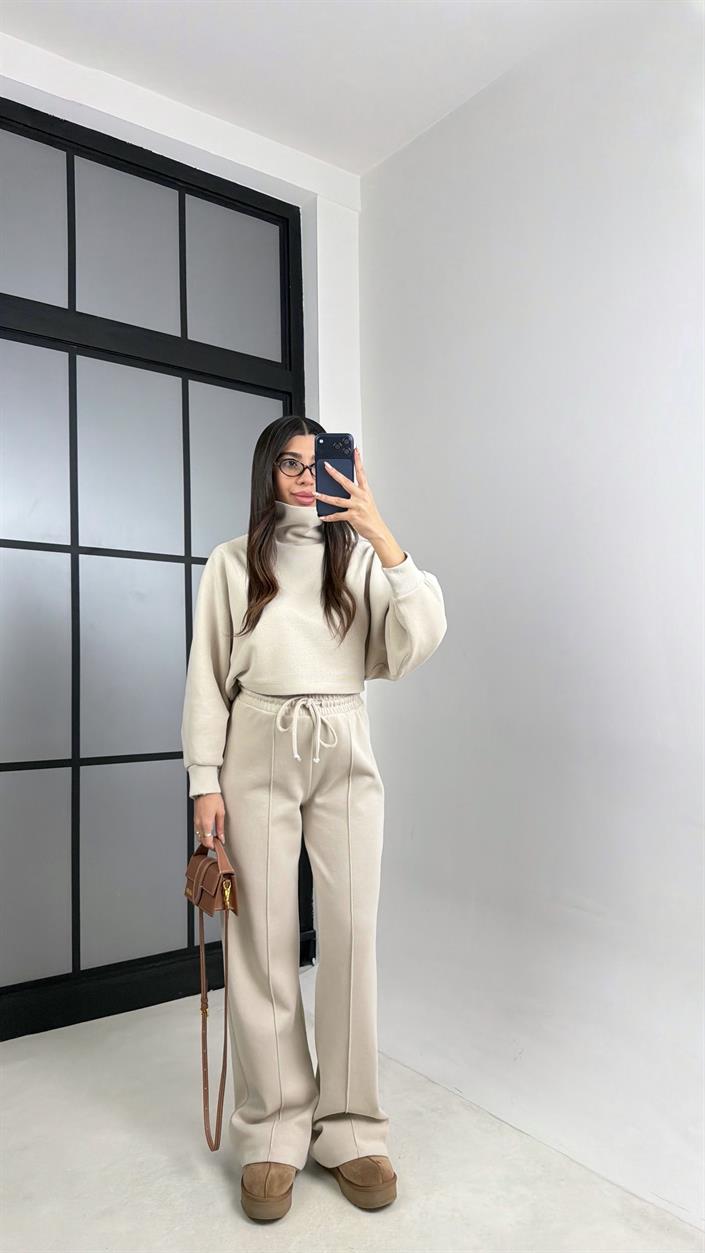 Taş Balıkçı Yaka Kazak Beli Lastikli Pantolon Premium Takım GAUS-00898