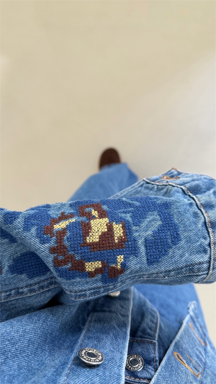 Mavi Nakışlı Cep Detaylı Tasarım Denim Takım GAUS-02117