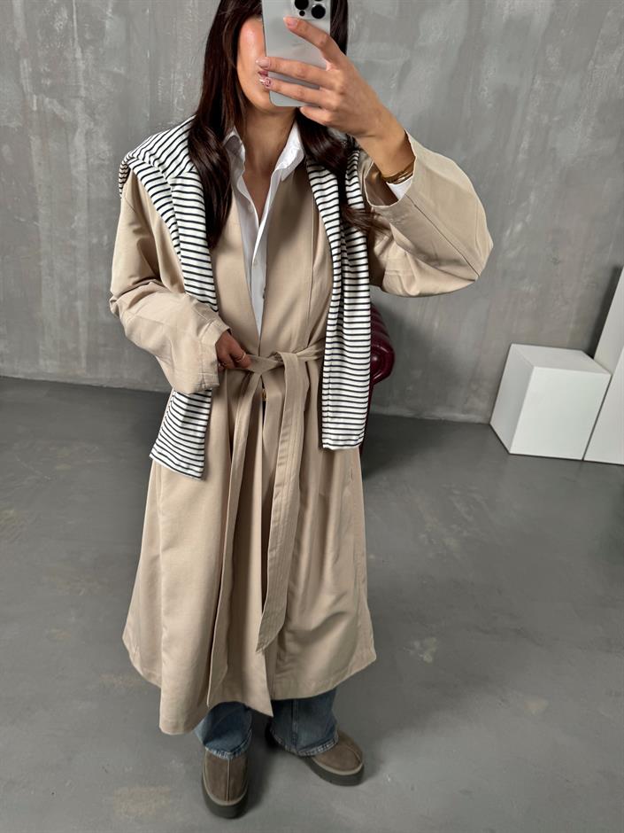 Sindy ZR Taş Muadil Premium Astarsız Kuşaklı Trençkot