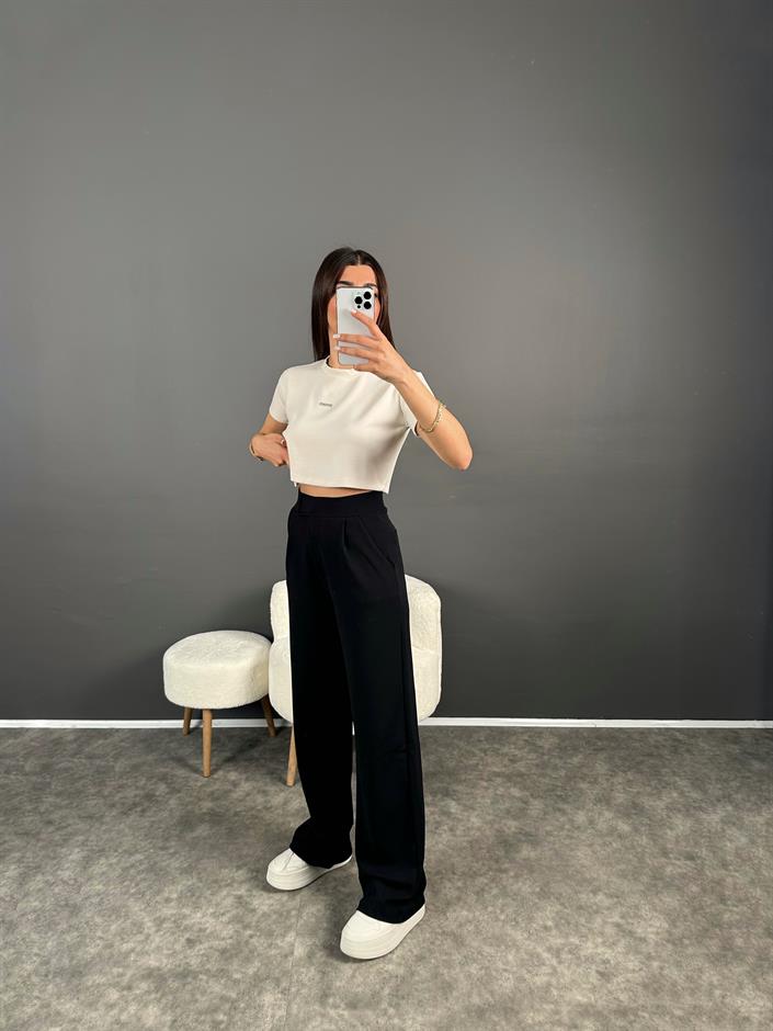 Riona Siyah Cırt Bantlı Pantolon 