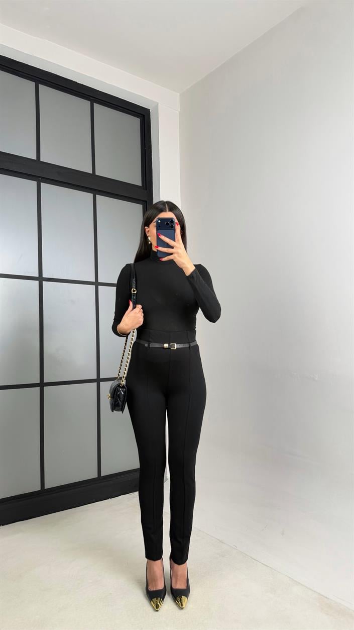 Siyah Kemerli Çımalı Tayt Pantolon gaus-01025