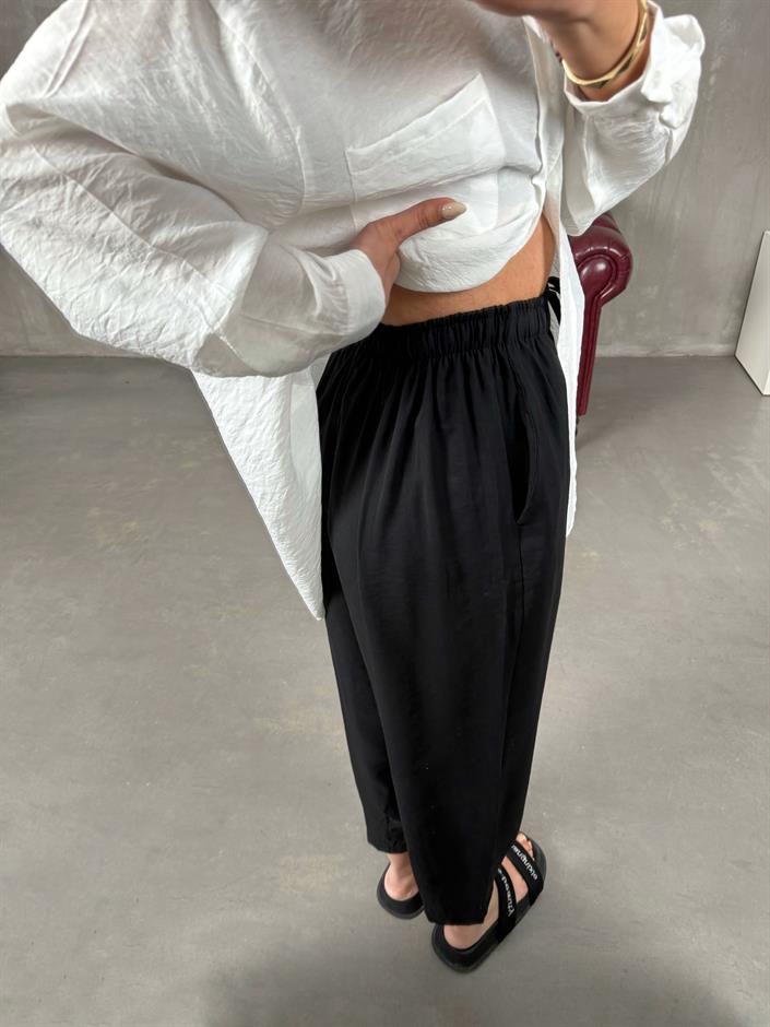 Orfi Siyah Çımalı Tensel Şalvar Pantolon