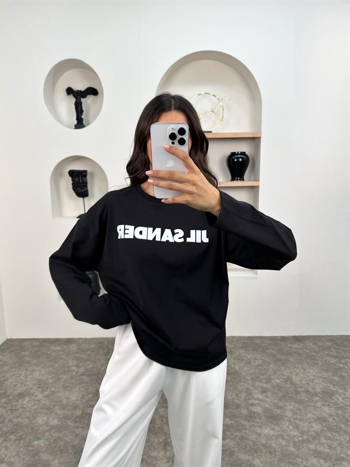 JS Siyah Bisiklet Yaka Sweatshirt