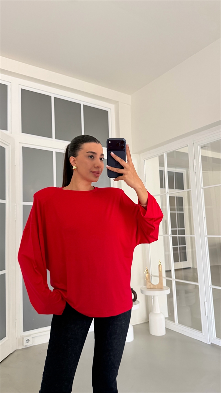 Kırmızı Vatkalı Basic Bluz GAUS-02149