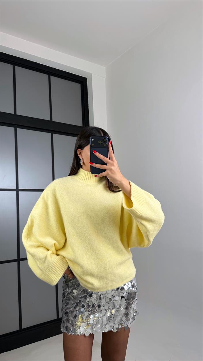 Sarı Balıkçı Yaka Yarasa Kol Triko Kazak GAUS-00928