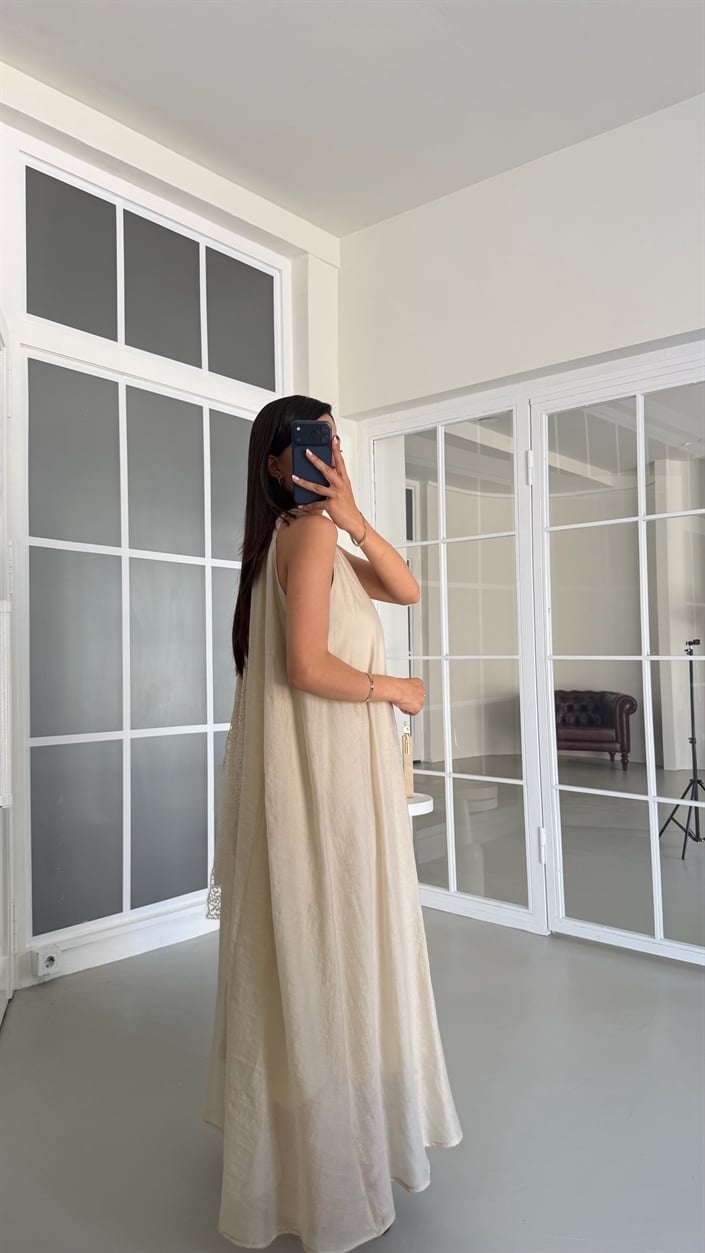 Taş Halter Yaka Dantel Detaylı Astarlı Elbise GAUS-01710