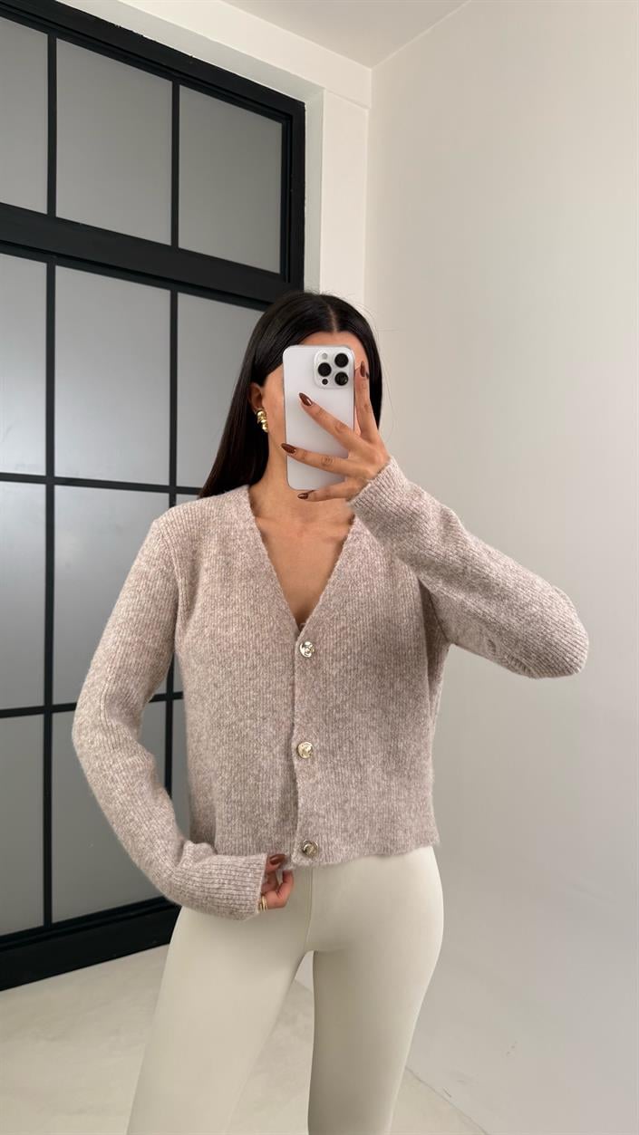 Bej Düğmeli Triko Hırka GAUS-00224