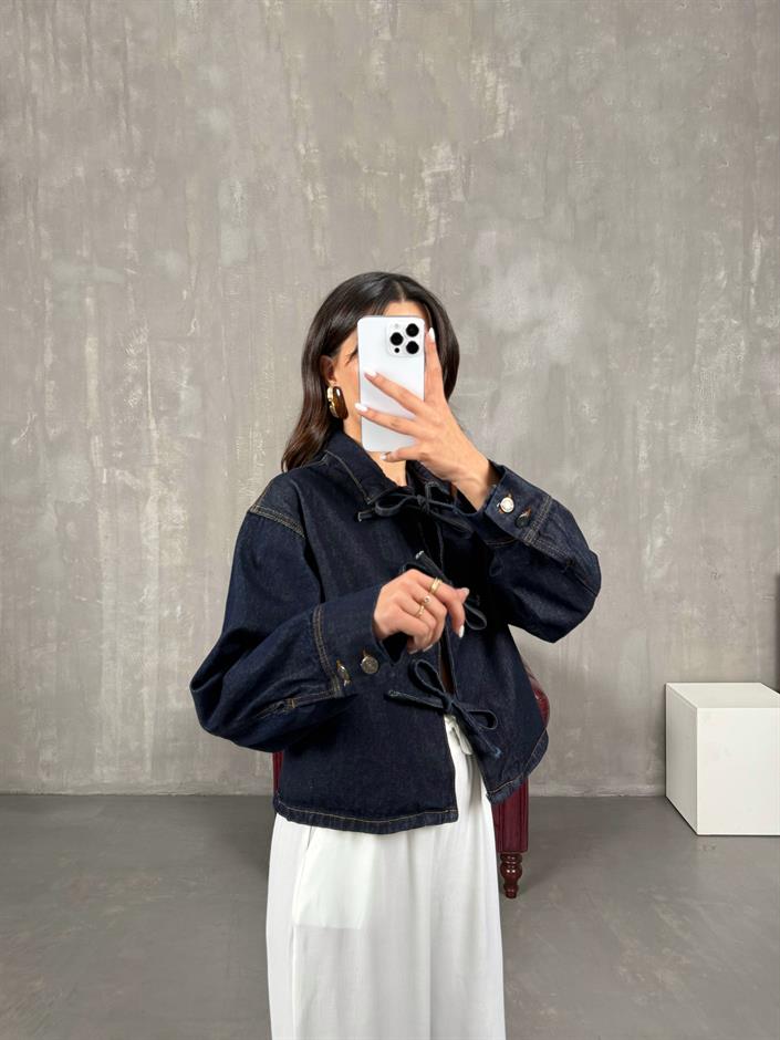 Luz Lacivert Önden Bağlamalı Denim Ceket