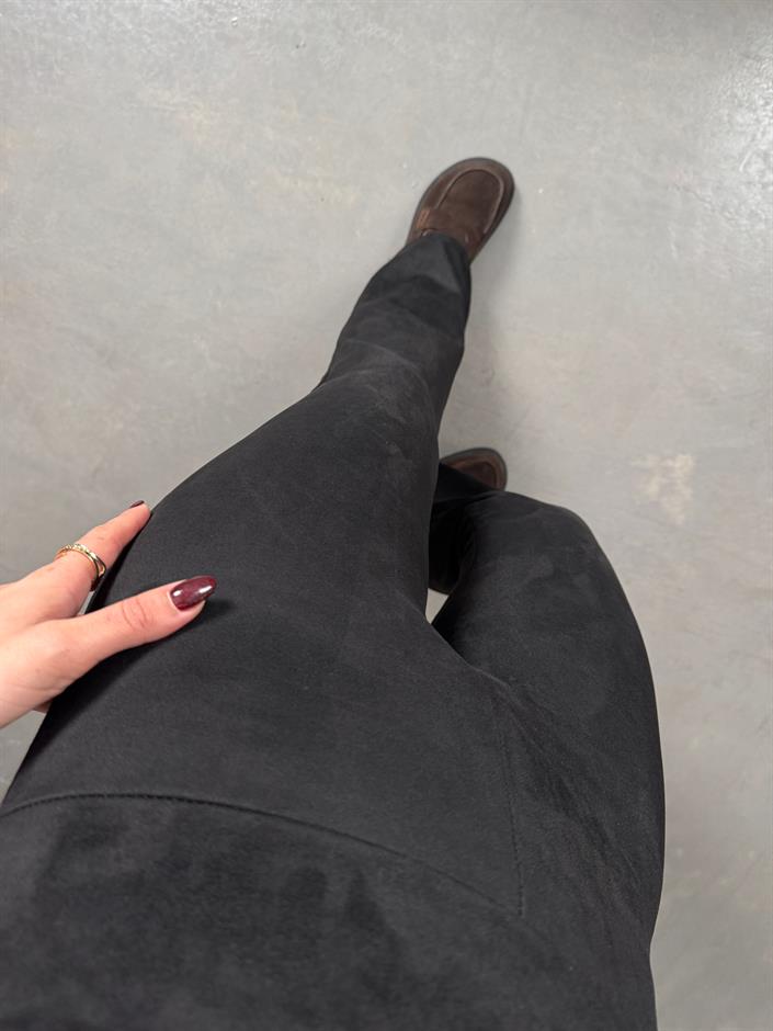 Vayole Siyah Süet İspanyol Paça Pantolon