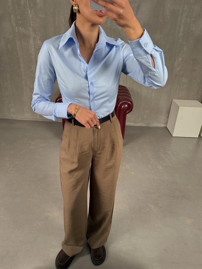 Kahve Kemerli İthal Kumaş Palazzo Pantolon Gaus00090