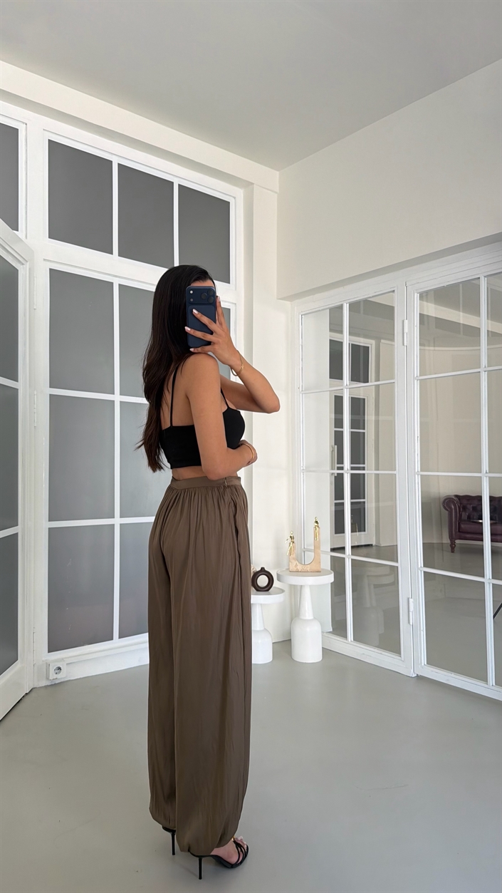 Haki Yumuşak Dokulu Saten Şalvar Pantolon GAUS-01812
