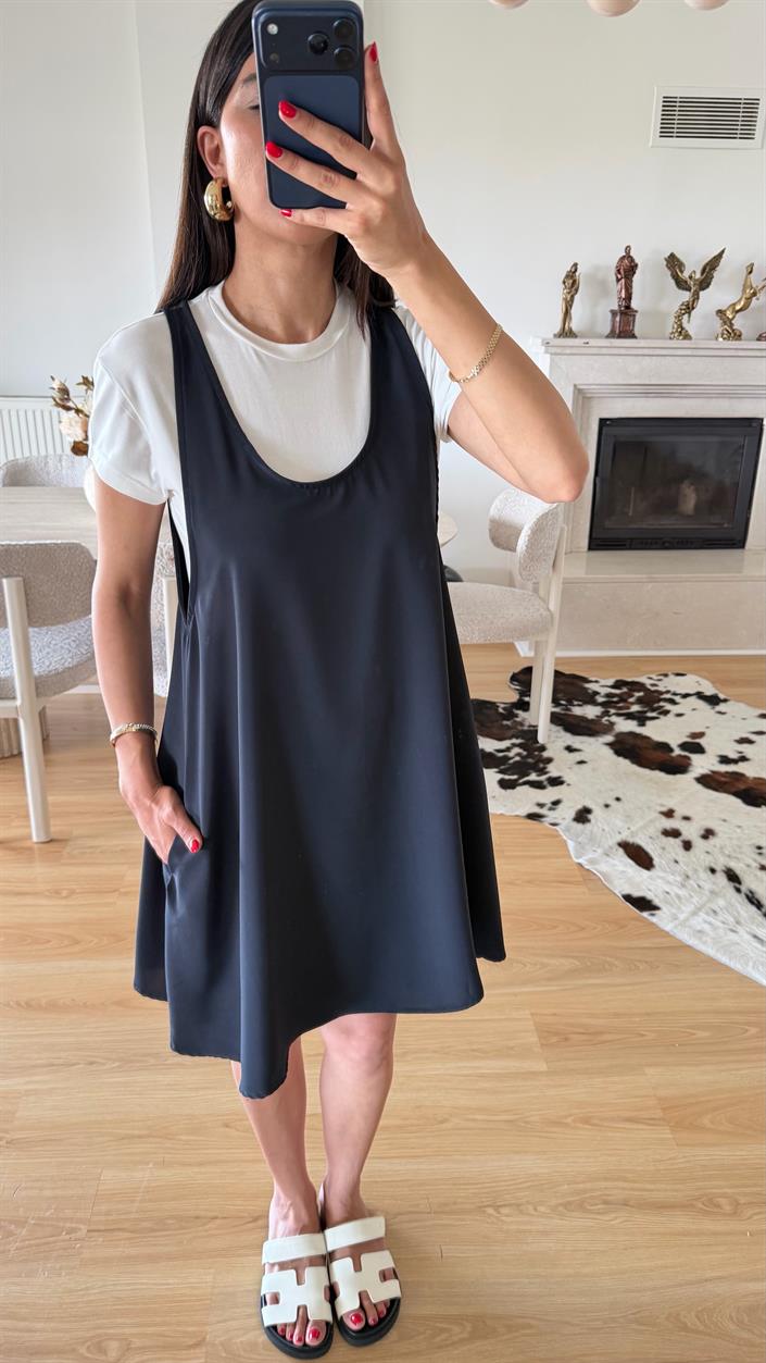 Lacivert Twst Model Kısa Elbise Tshirt İkili Takım GAUS-01613