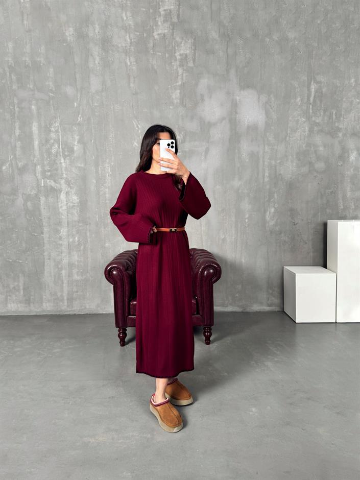Terav Bordo Premium Triko Elbise