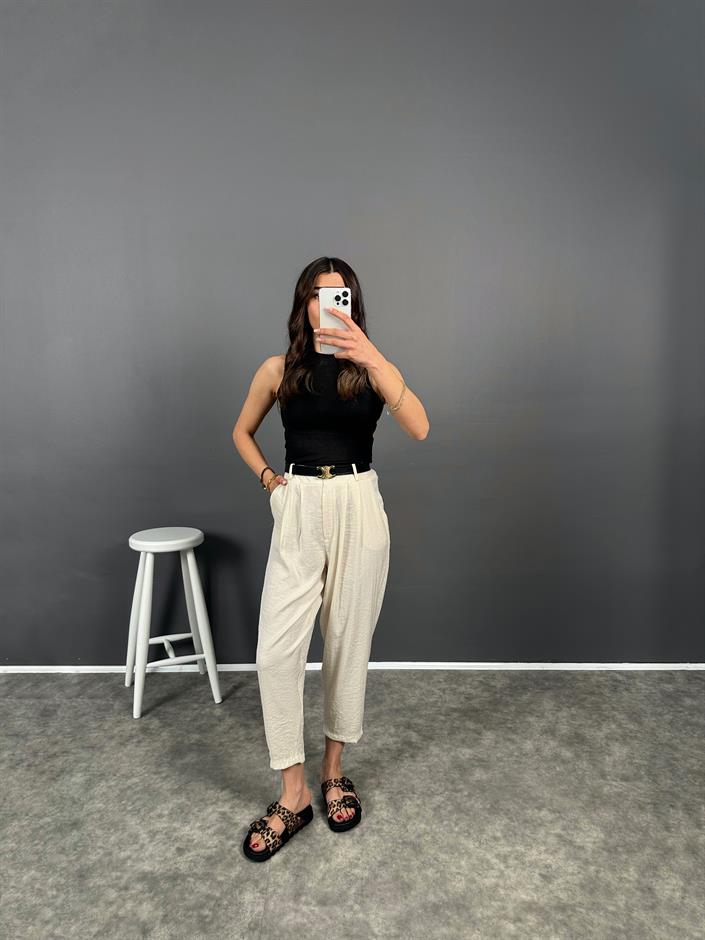 Wuud Krem İthal Kumaş Şalvar Pantolon