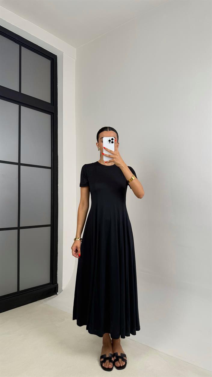 Siyah Oysh Muadil Fermuarlı Modal Kumaş Elbise GAUS-0035