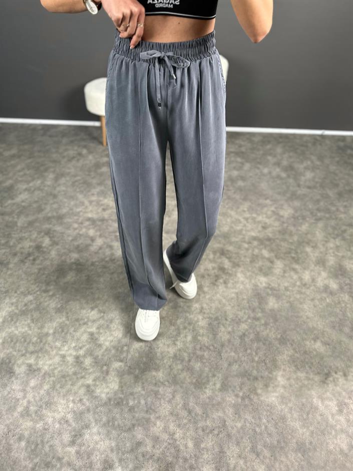 MD Gri Tensel Dokulu Beli Lastikli Pantolon