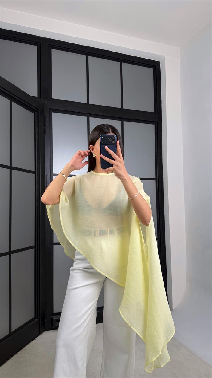 Sarı ZR Model Asimetrik Transparan Bluz GAUS-01366